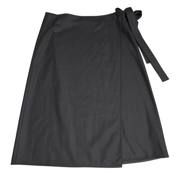 Theory Women's High Rise Relaxed Wrap Tie Midi Skirt Black Wool Blend Size 10 - Picture 1 of 7